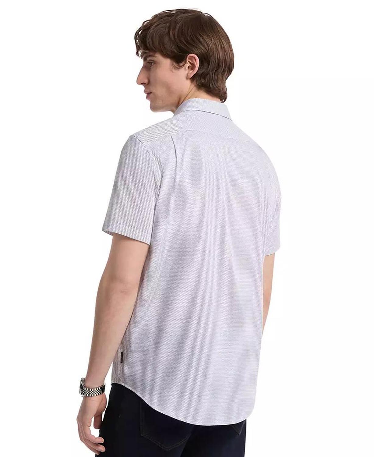 Men's Short Sleeve Mini Bowtie Print Button-Front Shirt