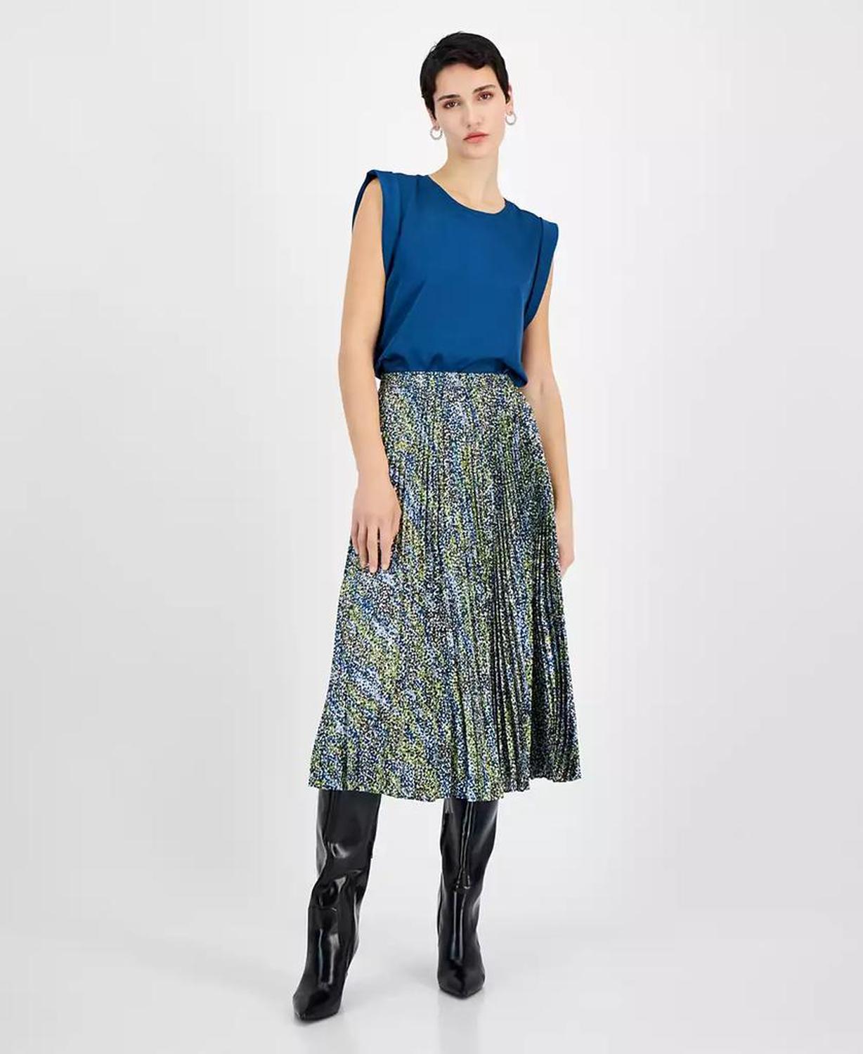 Women's Printed Pleated A-Line Pull-On Skirt