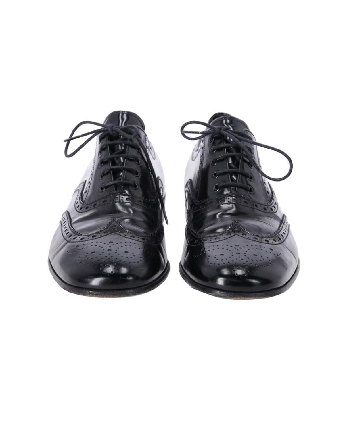 Prada Lace Up Brogues in Black Patent Leather