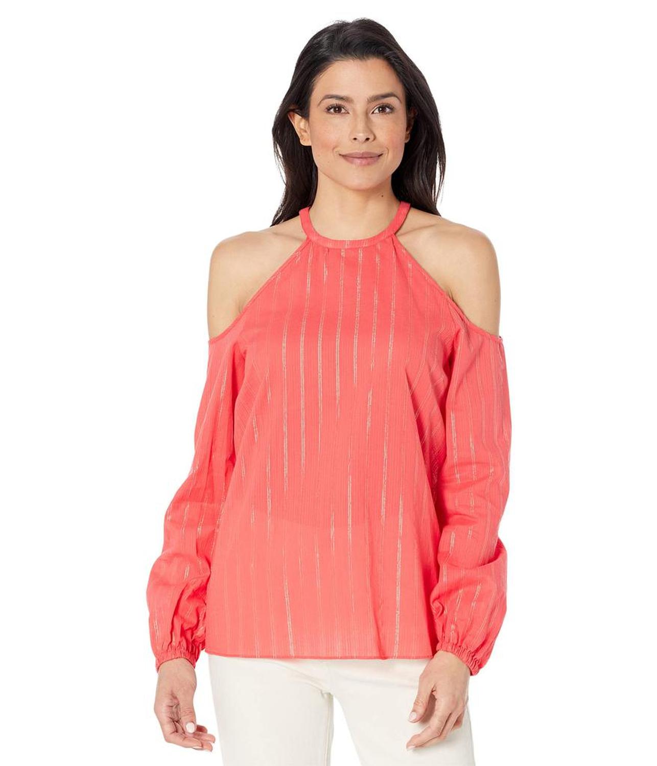 Metallic Stripe Cold-Shoulder Top