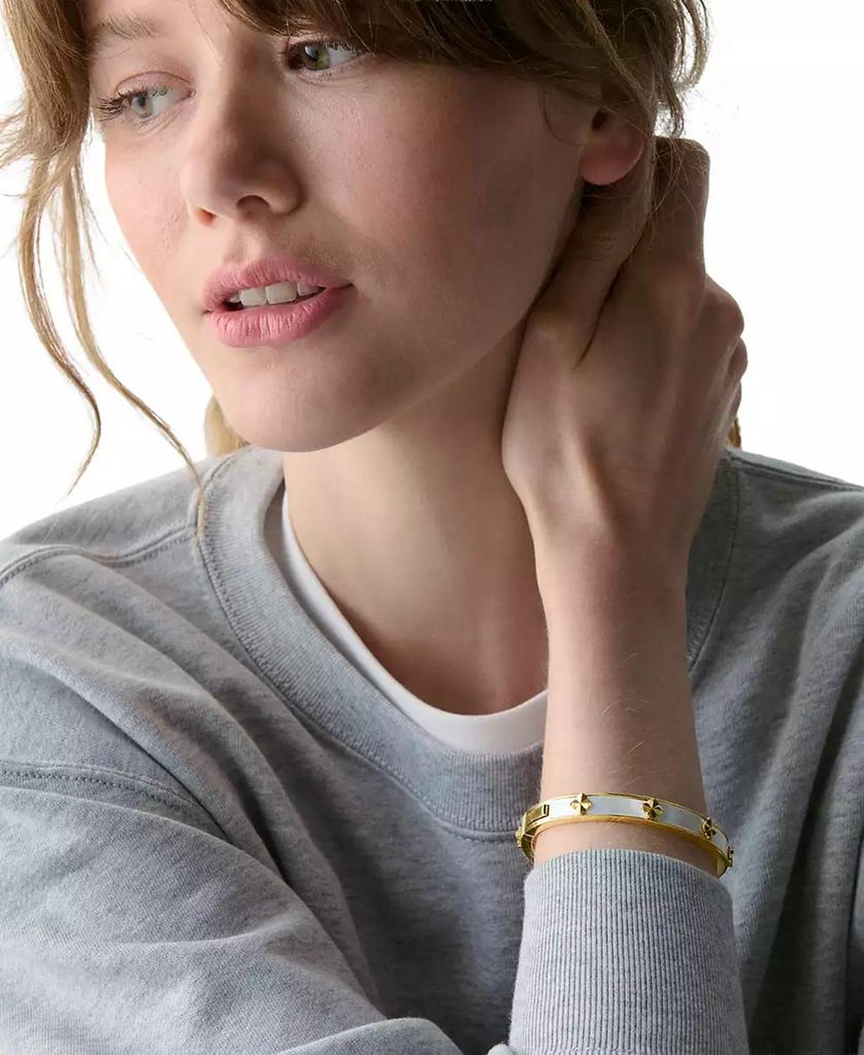 Imitation Pearl Gold Hinge Bangle Bracelet