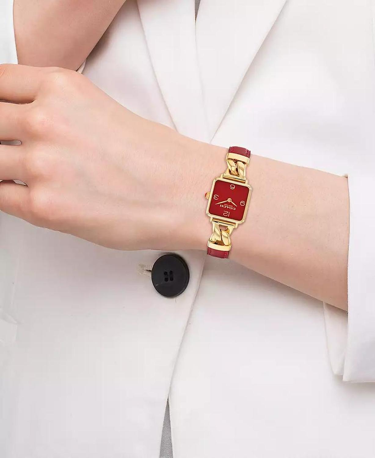 Women's Cass Gold-Tone Stainless Steel and Red Leather Strap Watch, 22mm