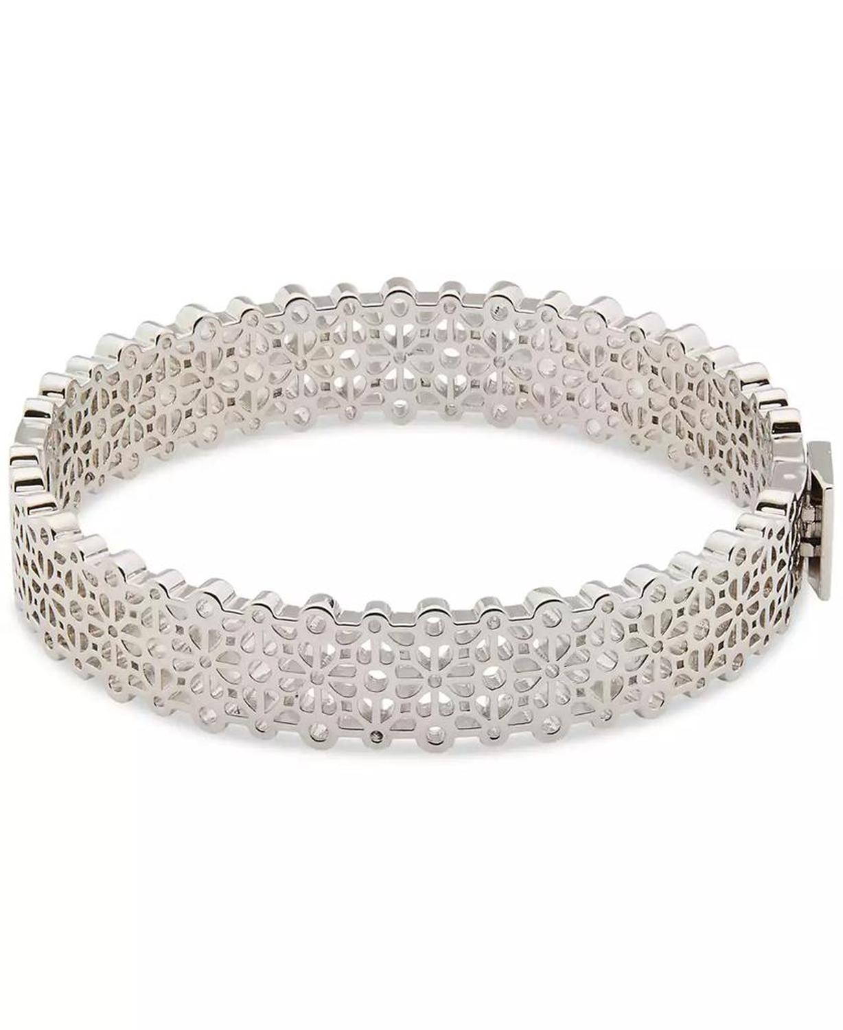 Silver-Tone Spade Flower Lace Thin Bangle Bracelet