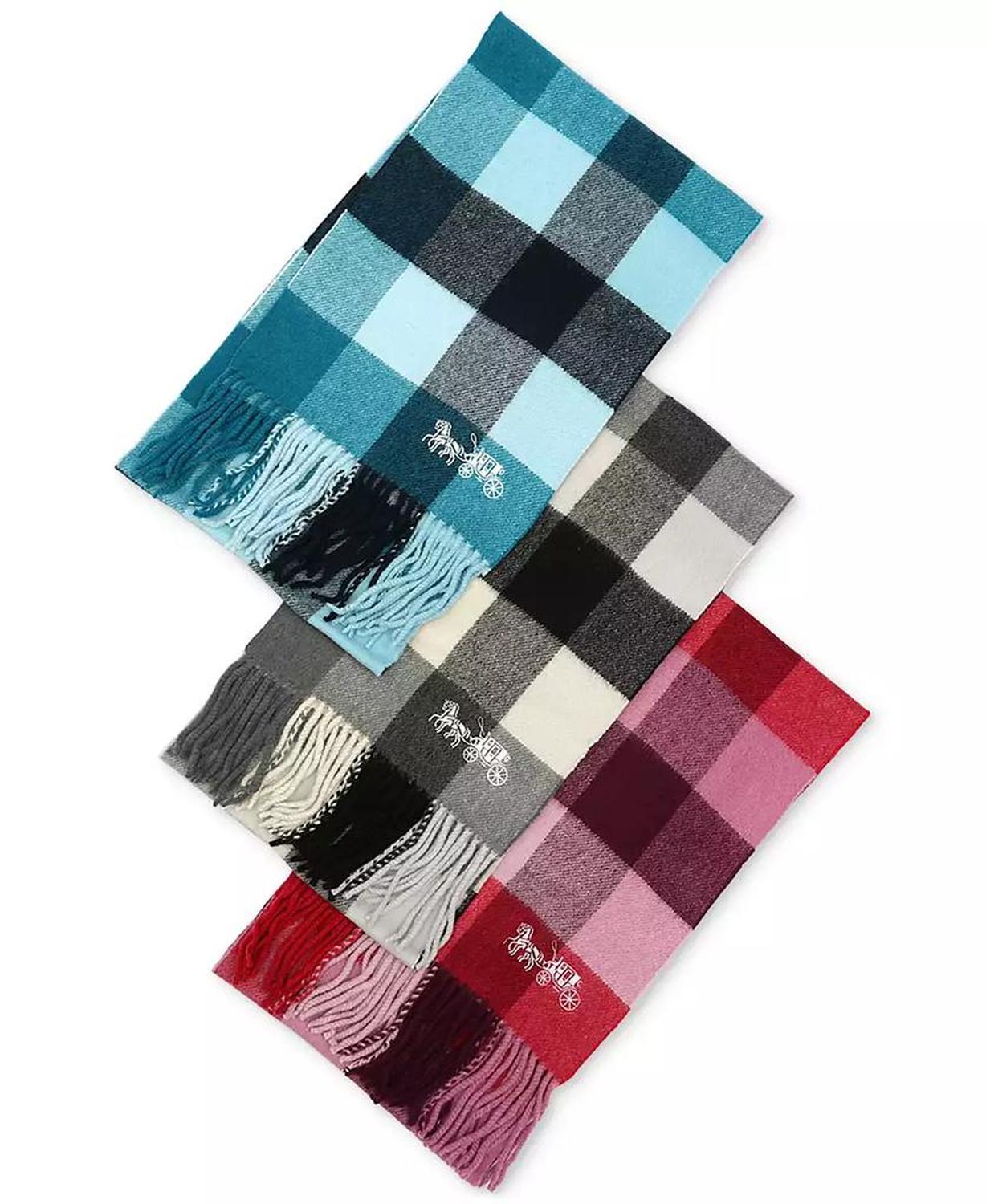 Women's Wool Checkered Fringe-Trim Scarf