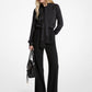 Satin Fringed Tie-Neck Blouse
