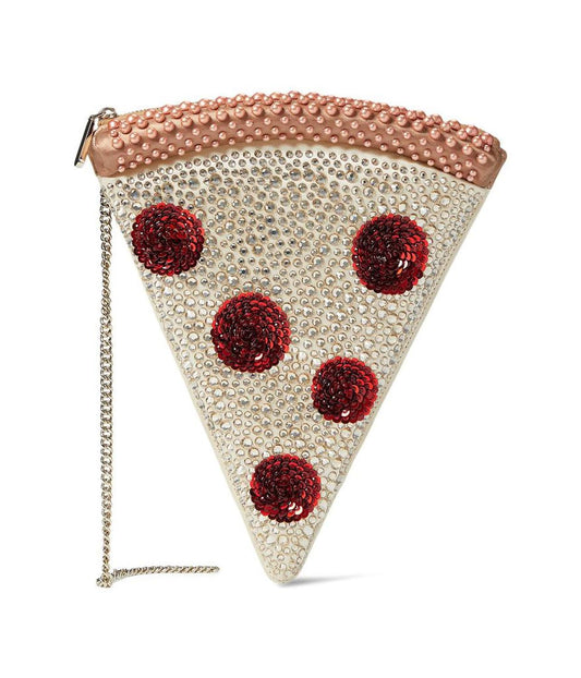 Slice Crystal Embellished Fabric 3-D Pizza Crossbody