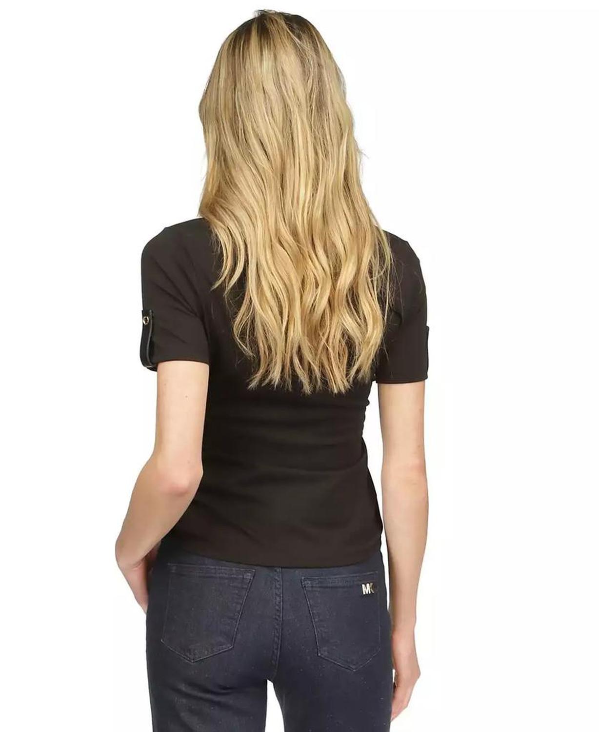 MICHAEL Women's Faux-Leather Trimmed Polo