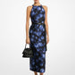 Floral Chiné Silk and Wool Shantung Halter Dress