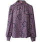 Floral Blouse with Peasant Sleeves in Purple Silk