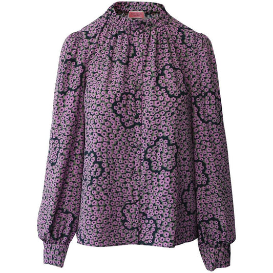 Floral Blouse with Peasant Sleeves in Purple Silk