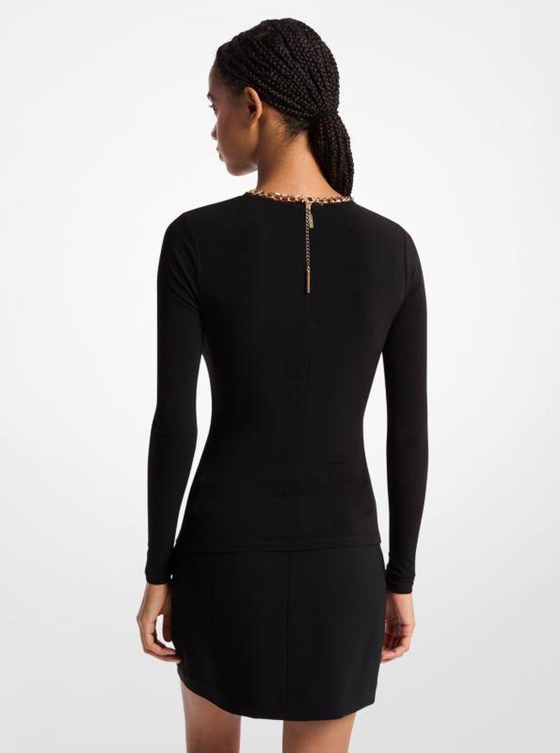 Embellished Matte Jersey Keyhole Top