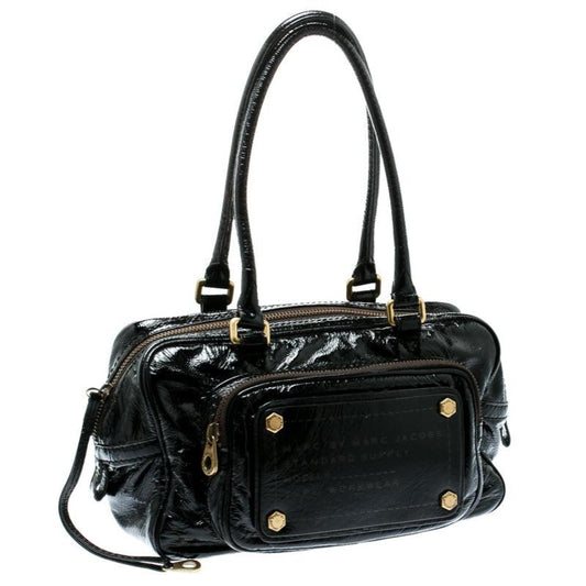 Marc By Marc Jacobs  Laminated Leather Zip Pockets Satchel