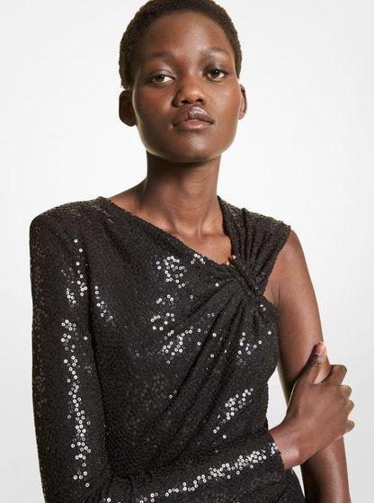 Hand-Embroidered Sequin Stretch Jersey Cutout Gown