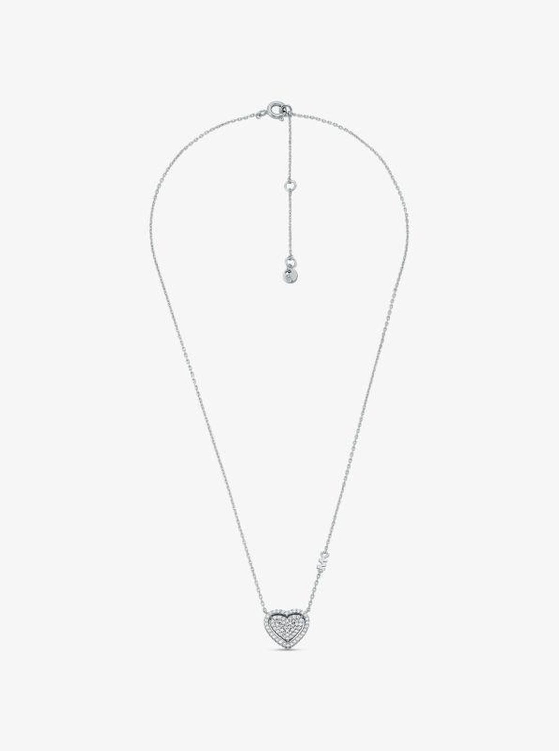 Precious Metal-Plated Sterling Silver Pavé Heart Necklace and Earrings Gift Set