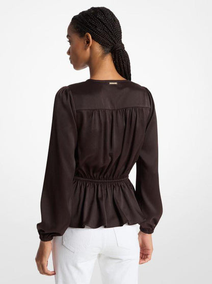 Crinkled Satin Long-Sleeve Top