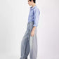 Women's Slouchy Denim Pleated Wide-Leg Pants