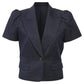 Denim Short Sleeve Cropped Blazer in Navy Blue Cotton