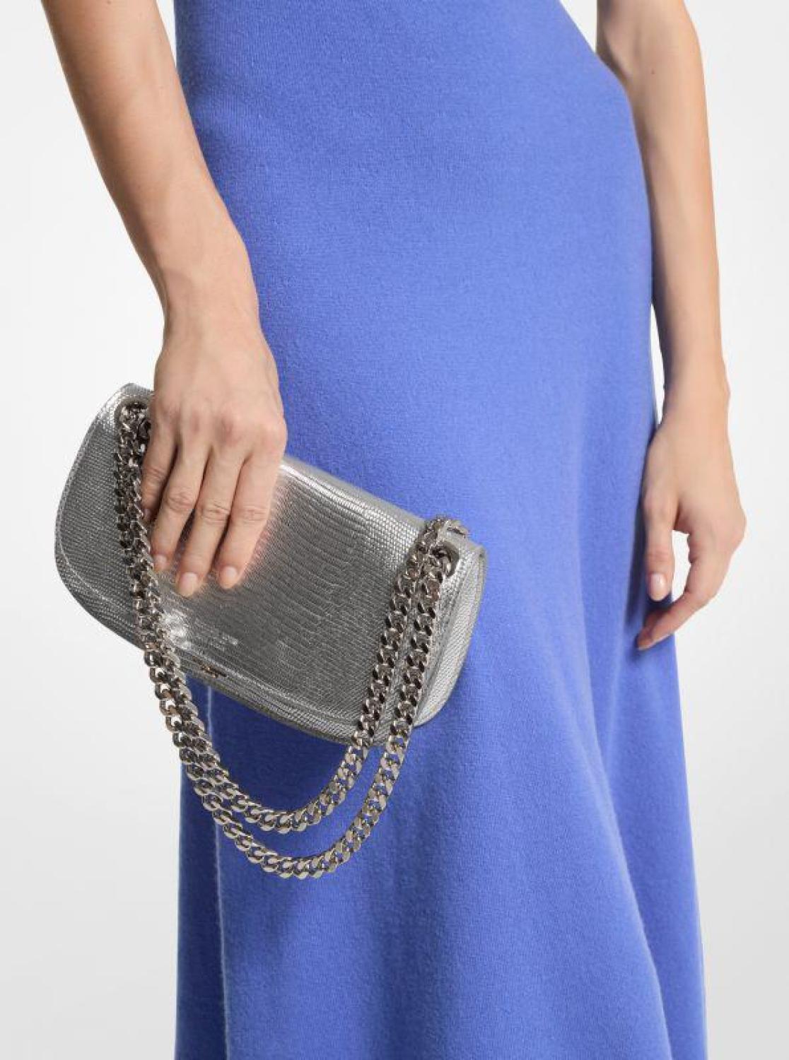 Christie Metallic Lizard Embossed Leather Envelope Bag