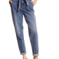 Womens High Rise Tie-Waist Straight Leg Jeans