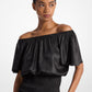 Crinkled Satin Off-The-Shoulder Top