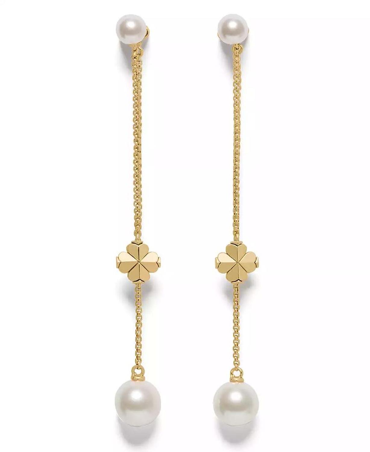 Imitation Pearl and Cubic Zirconia Chain Linear Earrings