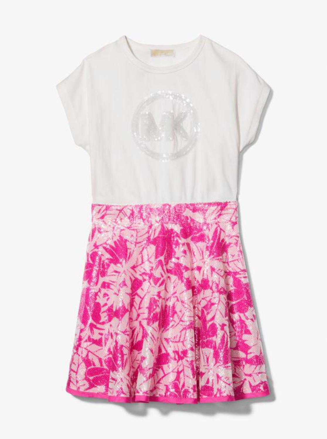 Sequined Logo Palm T-Shirt Dress