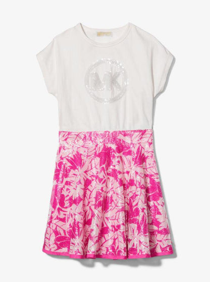 Sequined Logo Palm T-Shirt Dress