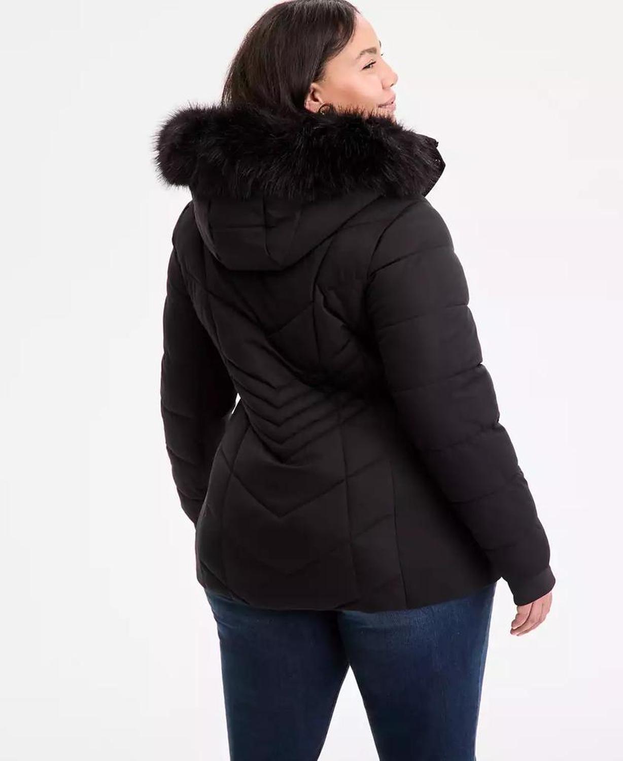 Plus Size Faux-Fur-Trim Hooded Puffer Coat, Exclusively at Macy's