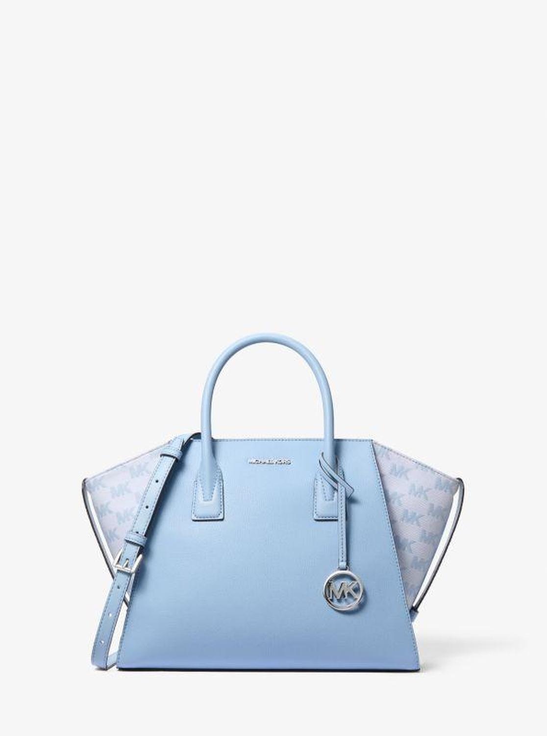 Avril Large Leather and Logo Jacquard Satchel