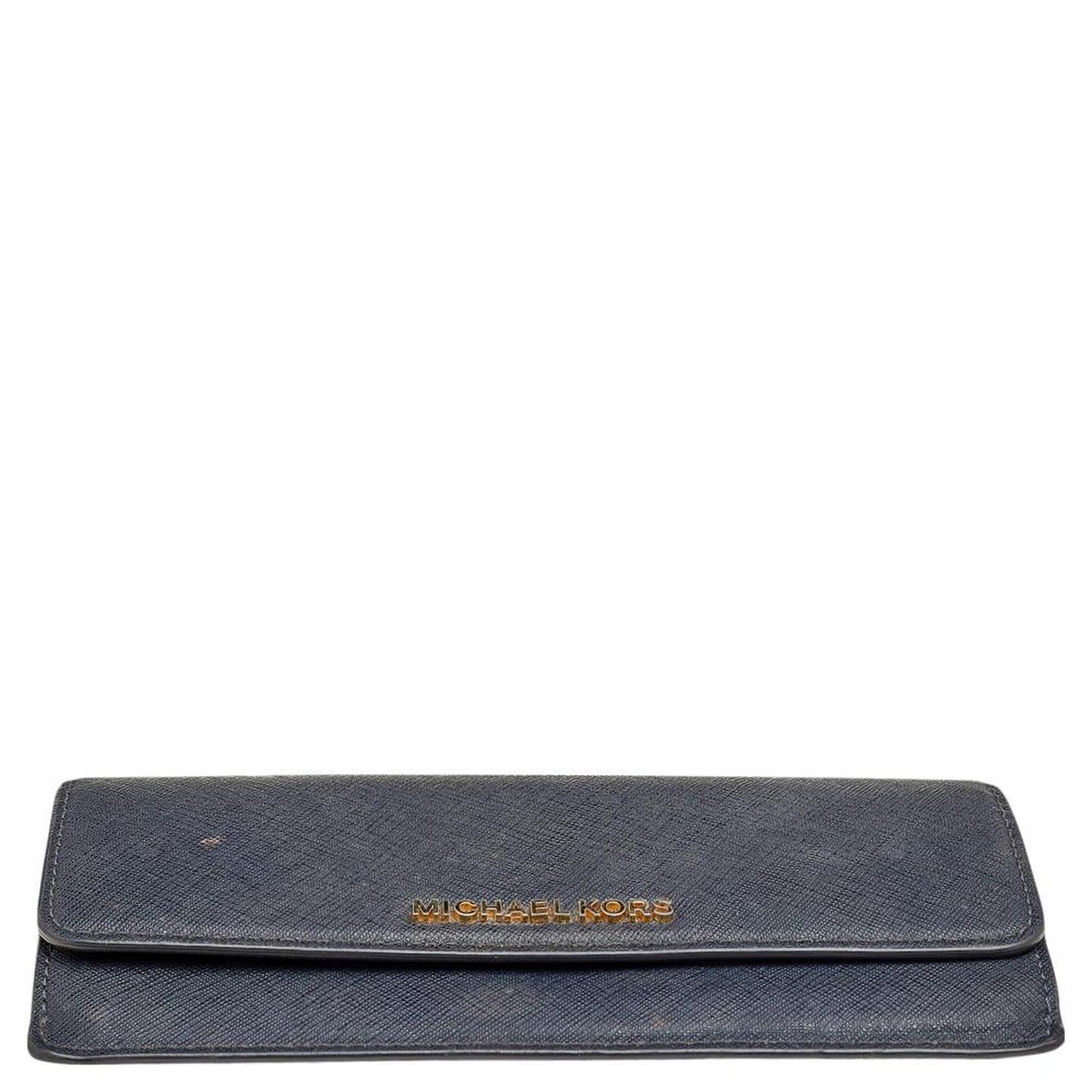 Michael Kors Navy Blue Saffiano Leather Jet Set Travel Flat Wallet..