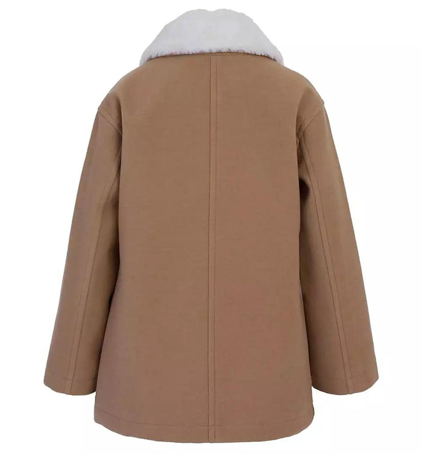 Toddler and Little Girls Faux Wool Hooded Collar Jacket