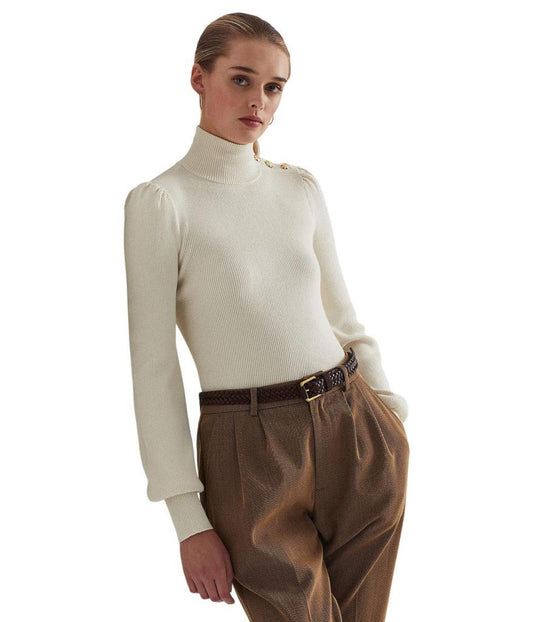 Button-Trim Mock Neck Sweater