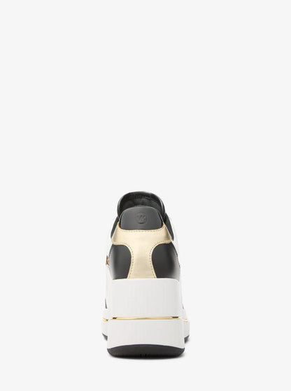 Emmy Leather and Leopard Print Calf Hair Wedge Trainer
