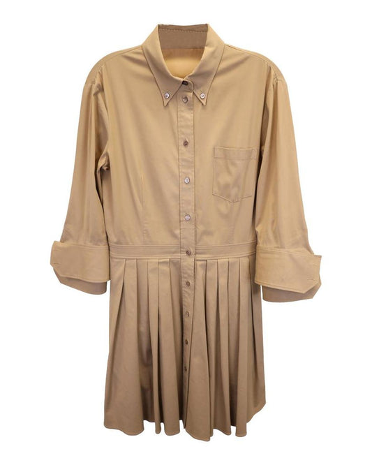 Michael Kors Pleated Shirt Dress in Beige Cotton