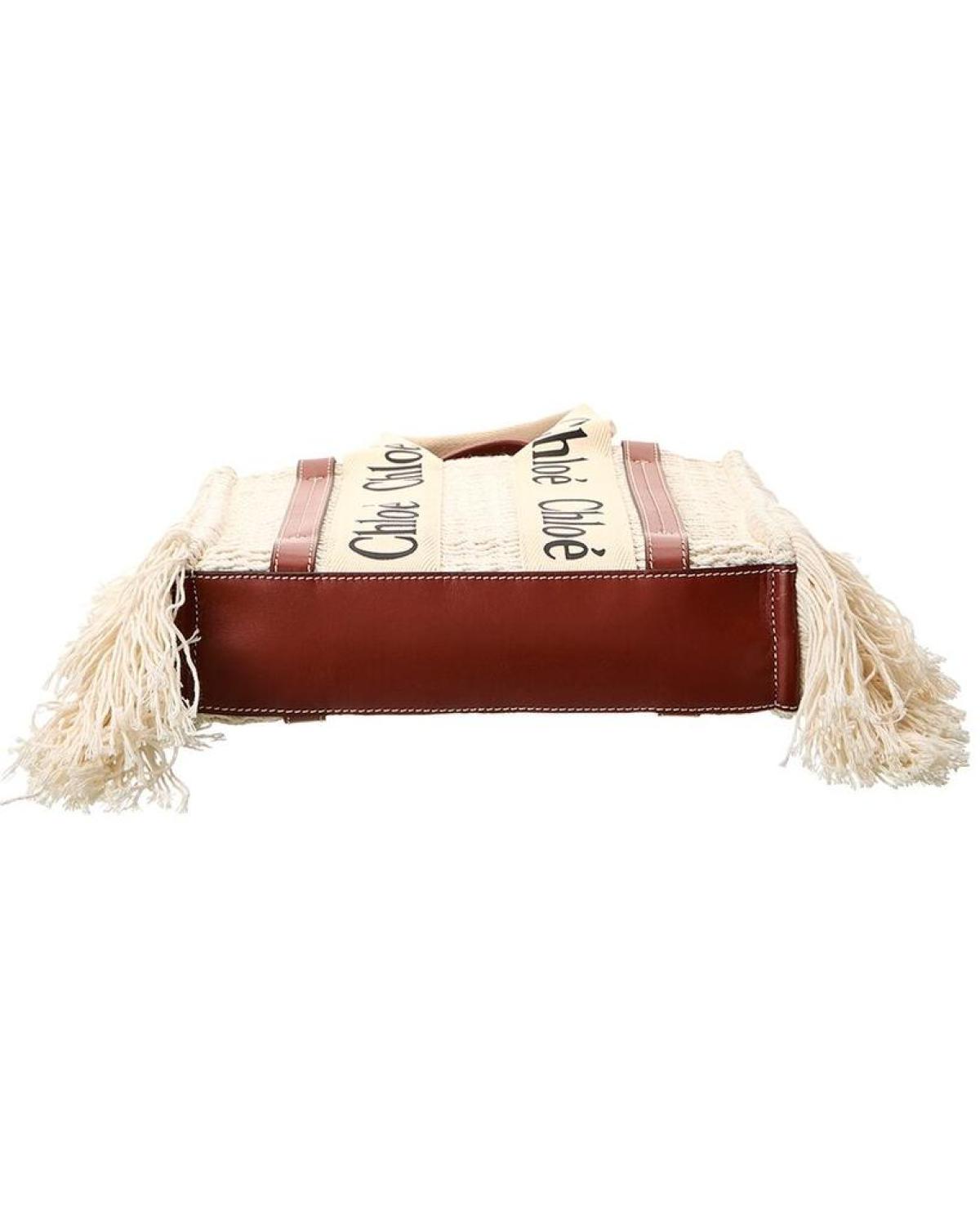 Chloé Woody Small Leather-Trim Tote (Authentic Pre-Owned)