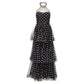 Notte Mesh Heart Embroidered Halter Neck Tiered Gown