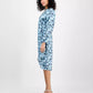 Women's Printed Blouson-Sleeve Midi Dress