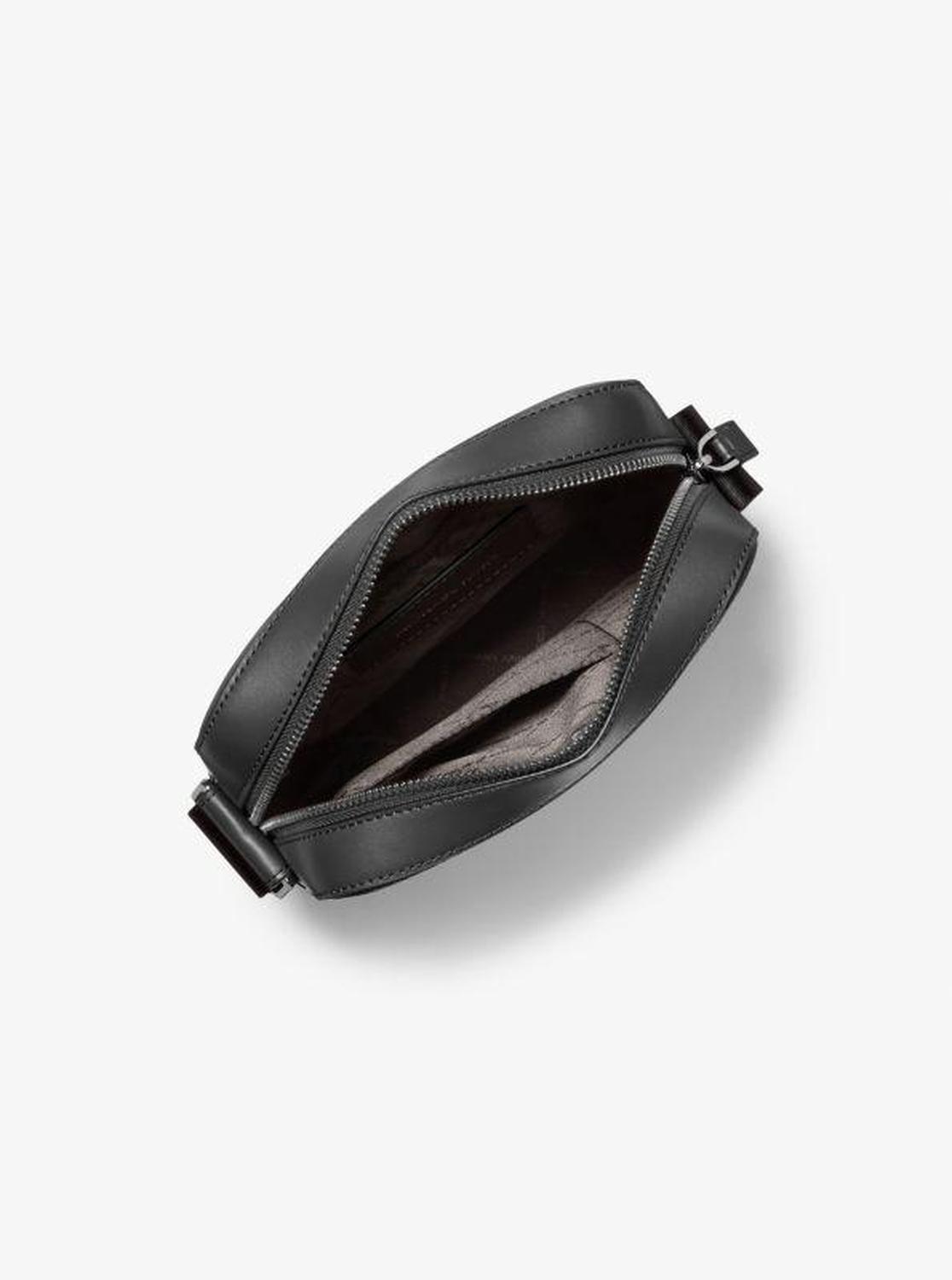Cooper Logo Embossed Pebbled Leather Messenger Bag