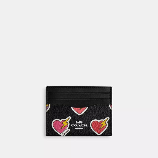 Slim Id Card Case With Heart Bolt Print