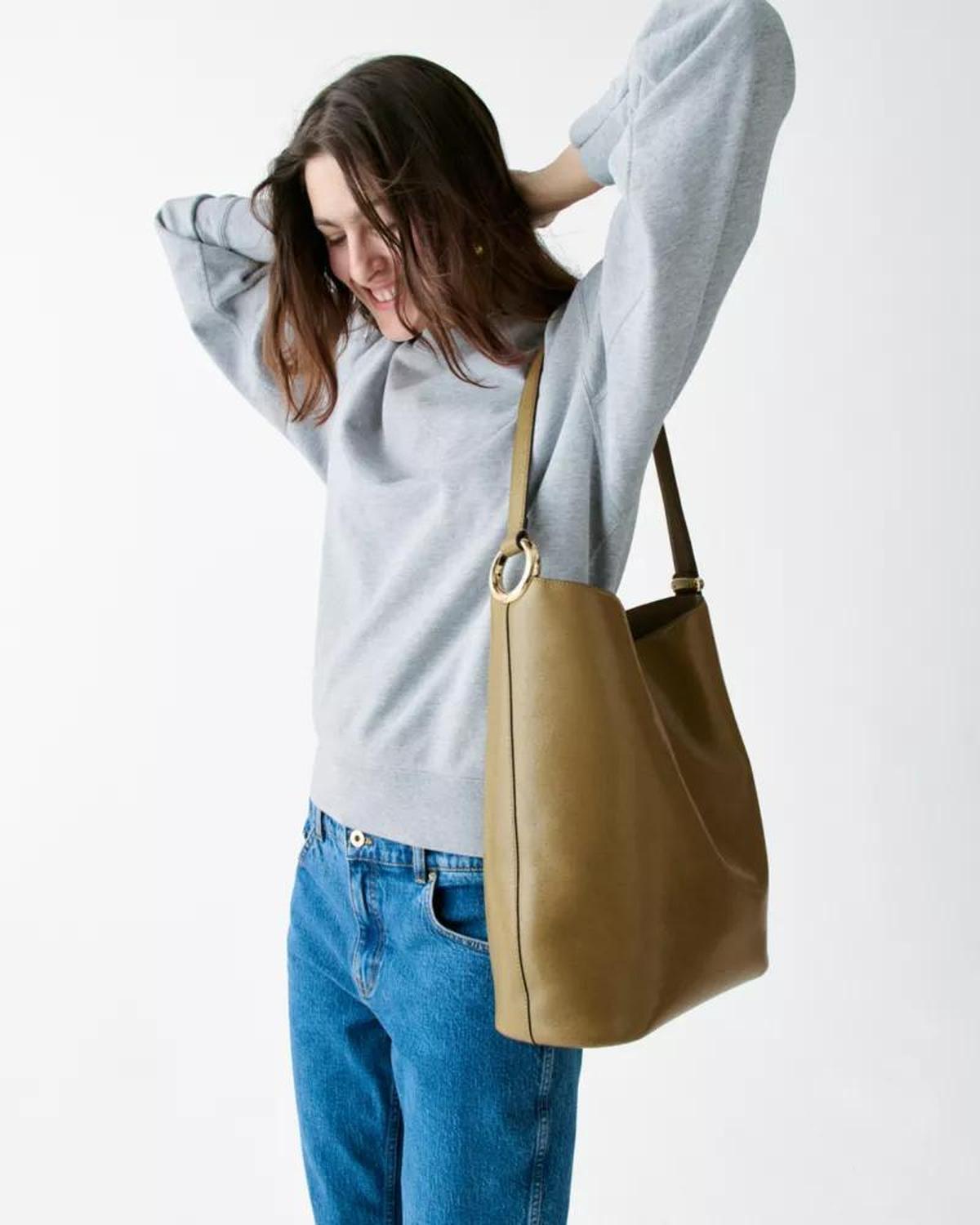 Halo Glazed Leather Large Bucket Bag