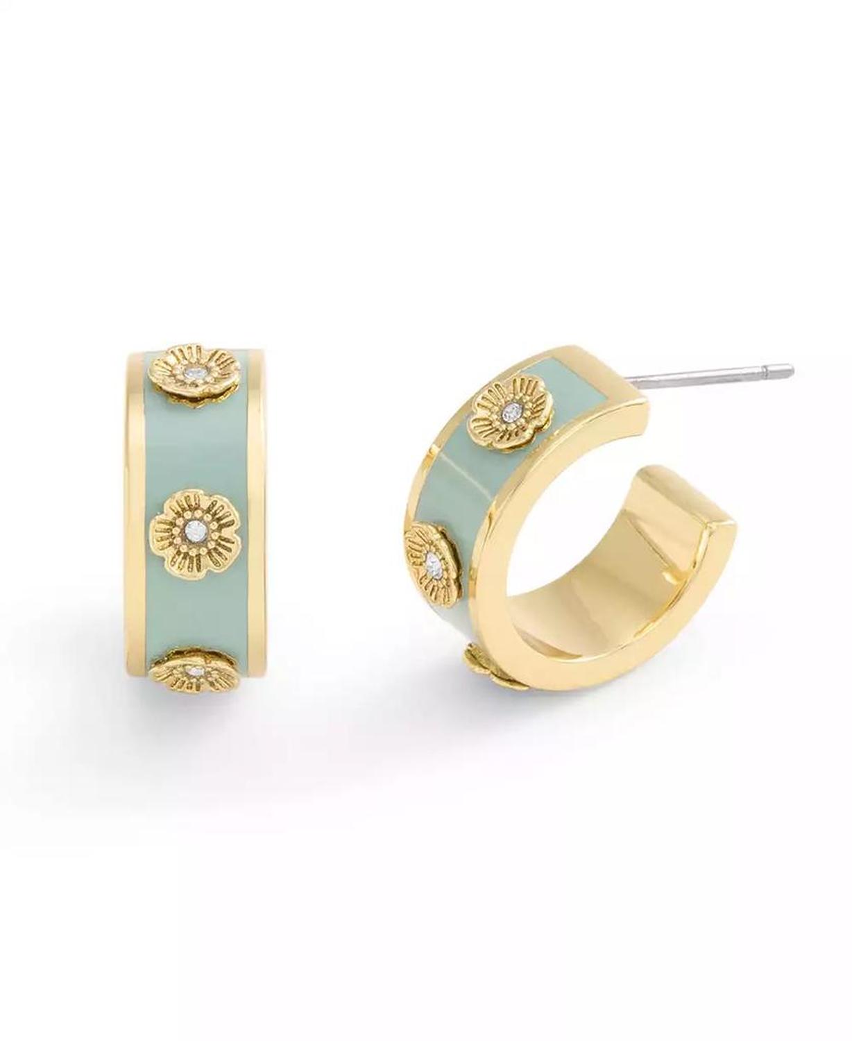 Signature Faux Stone Tea Rose Enamel Huggie Hoop Earrings