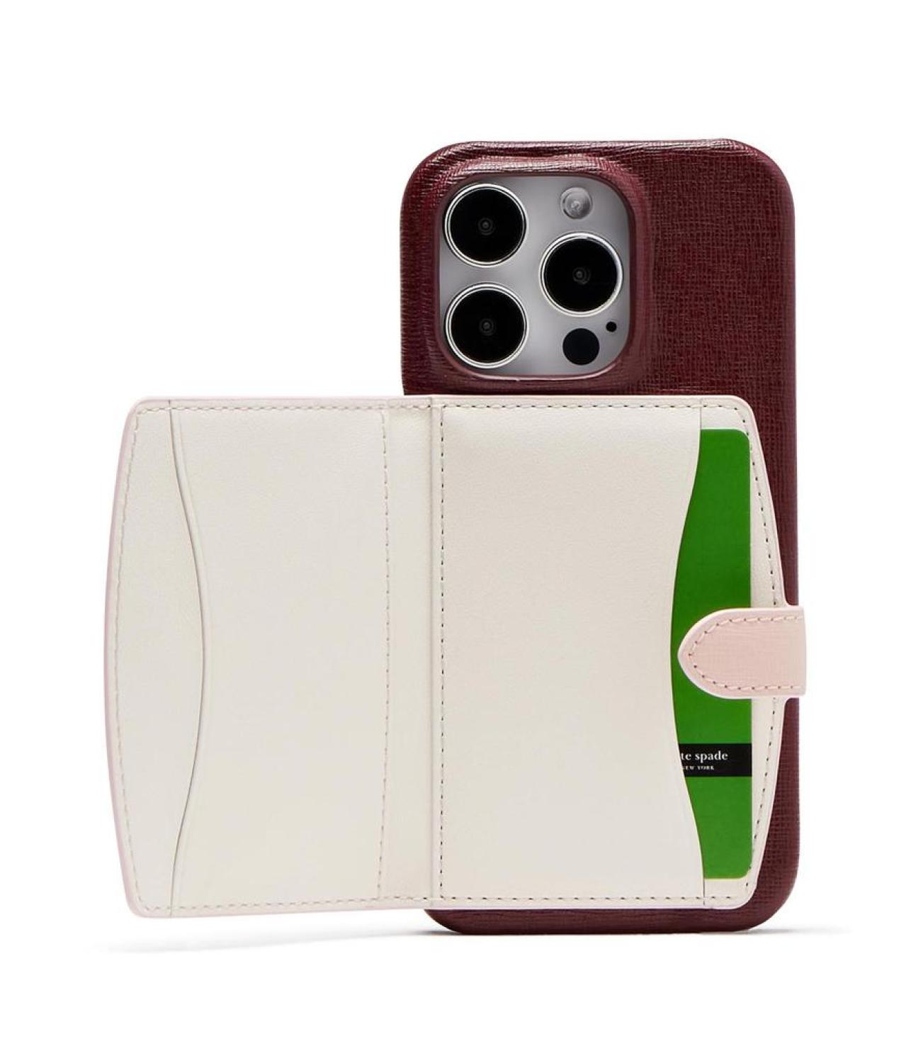 Morgan Color-Blocked Saffiano Wrapped Leather Phone Case Cardholder 14 Pro
