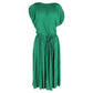 Tie Waist Midi Dress in Green Cotton