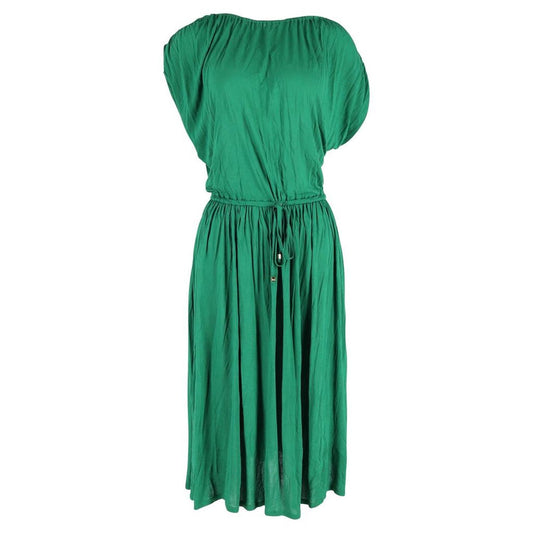 Tie Waist Midi Dress in Green Cotton