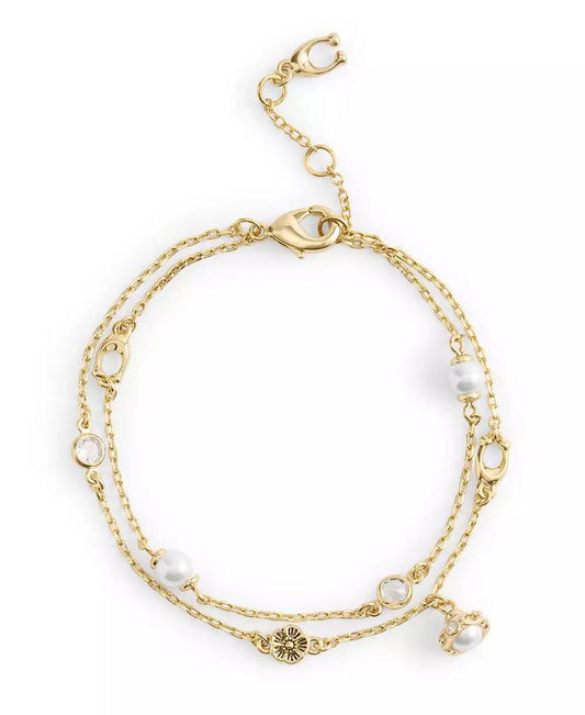 Faux Stone Signature Heritage Cultivated Pearl Charm Double Strand Bracelet