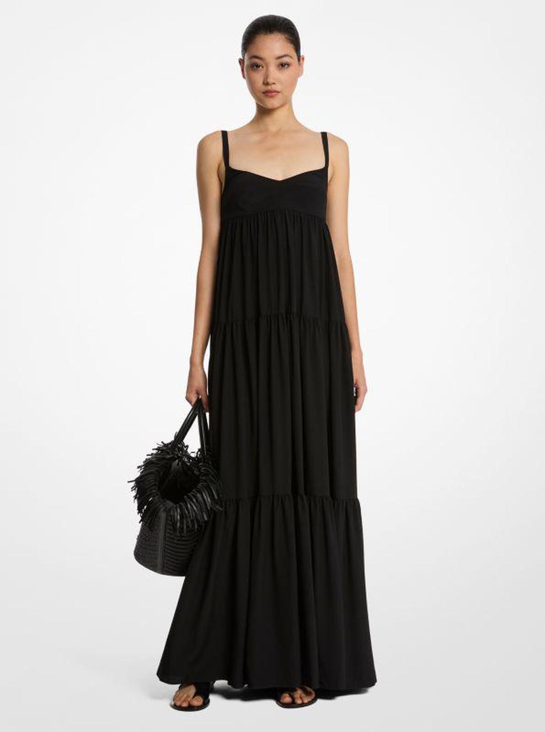 Organic Crepe De Chine Tiered Maxi Dress