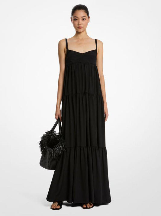 Organic Crepe De Chine Tiered Maxi Dress