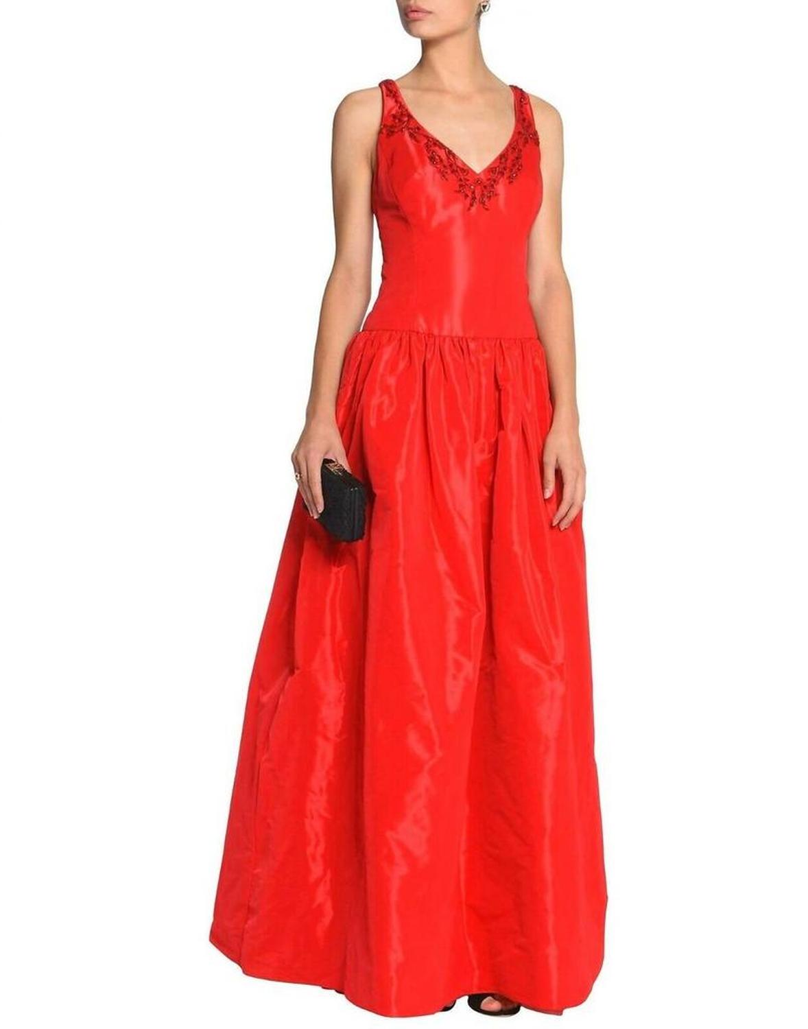 Taffeta Satin Ball Gown Embellished Dress In Red