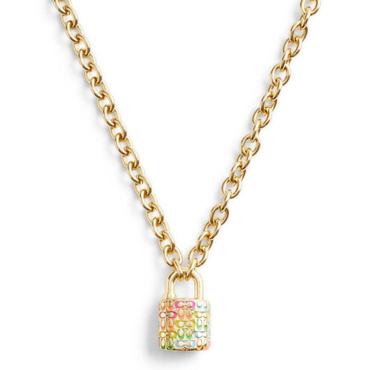 Faux Stone Signature Rainbow Quilted Lock Pendant Necklace