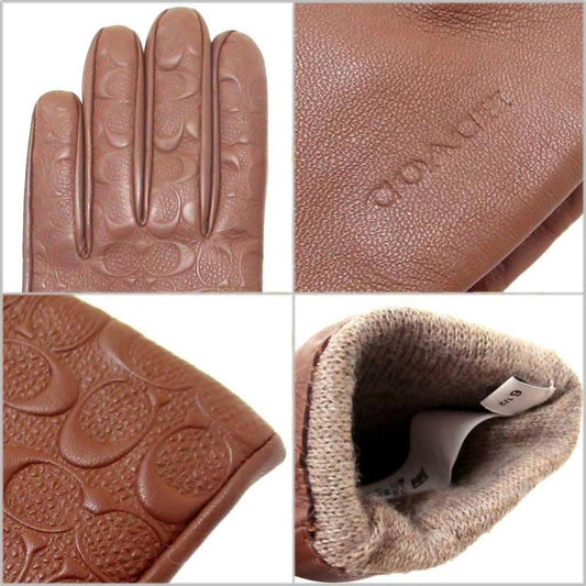 Women's Signature Leather Embossed Tech Gloves In Dark Saddle